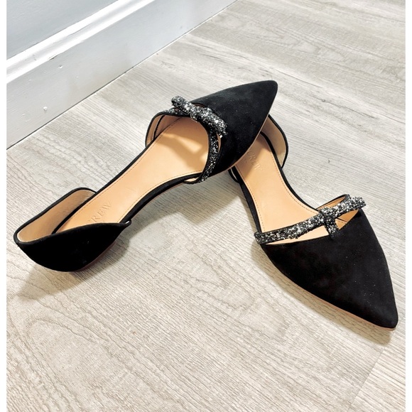 J. Crew Black Vegan Suede Women's Flats Pointed Toe With Embellishments - Picture 6 of 9